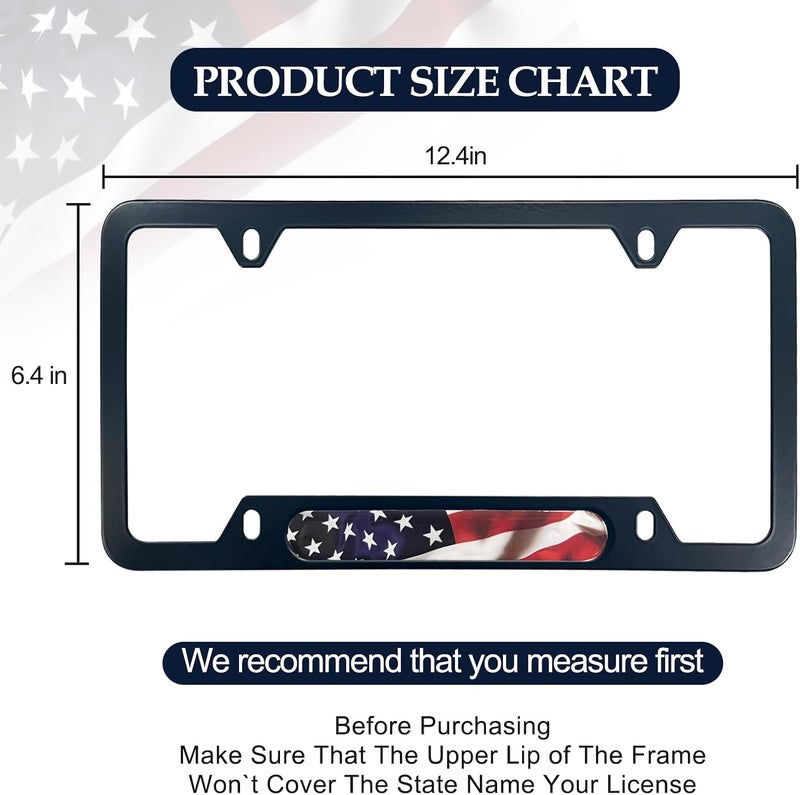 LIN KANG American Flag License Plate Frames - 2 Pack Patriotic Aluminum Metal Flying US Flag Car Tag Plate Frame Holder Covers with 4 Fluttering Flag Car Valve Caps and Screws - Image 2